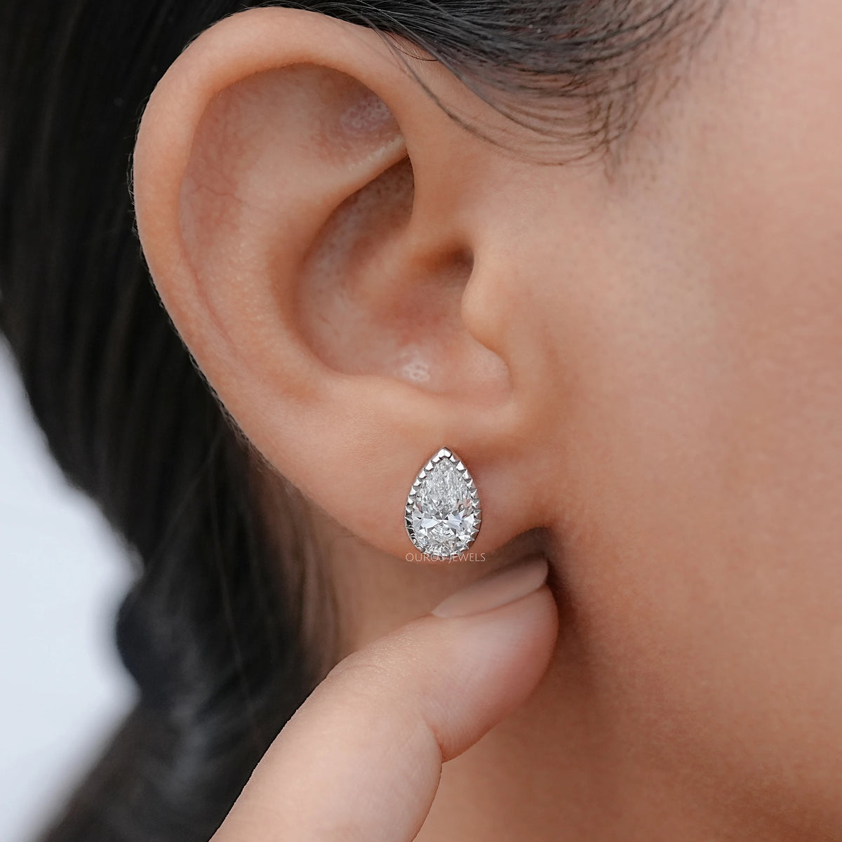 Lab Grown Pear Cut Diamond Milgrain Set Earrings Earrings