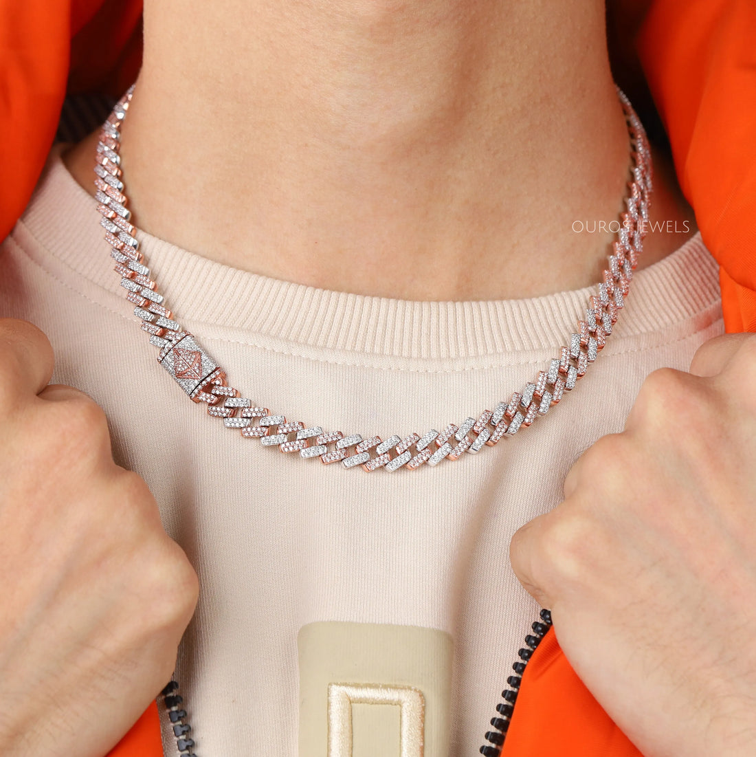Two Tone Round Cut Miami Cuban Chain Men's Necklace