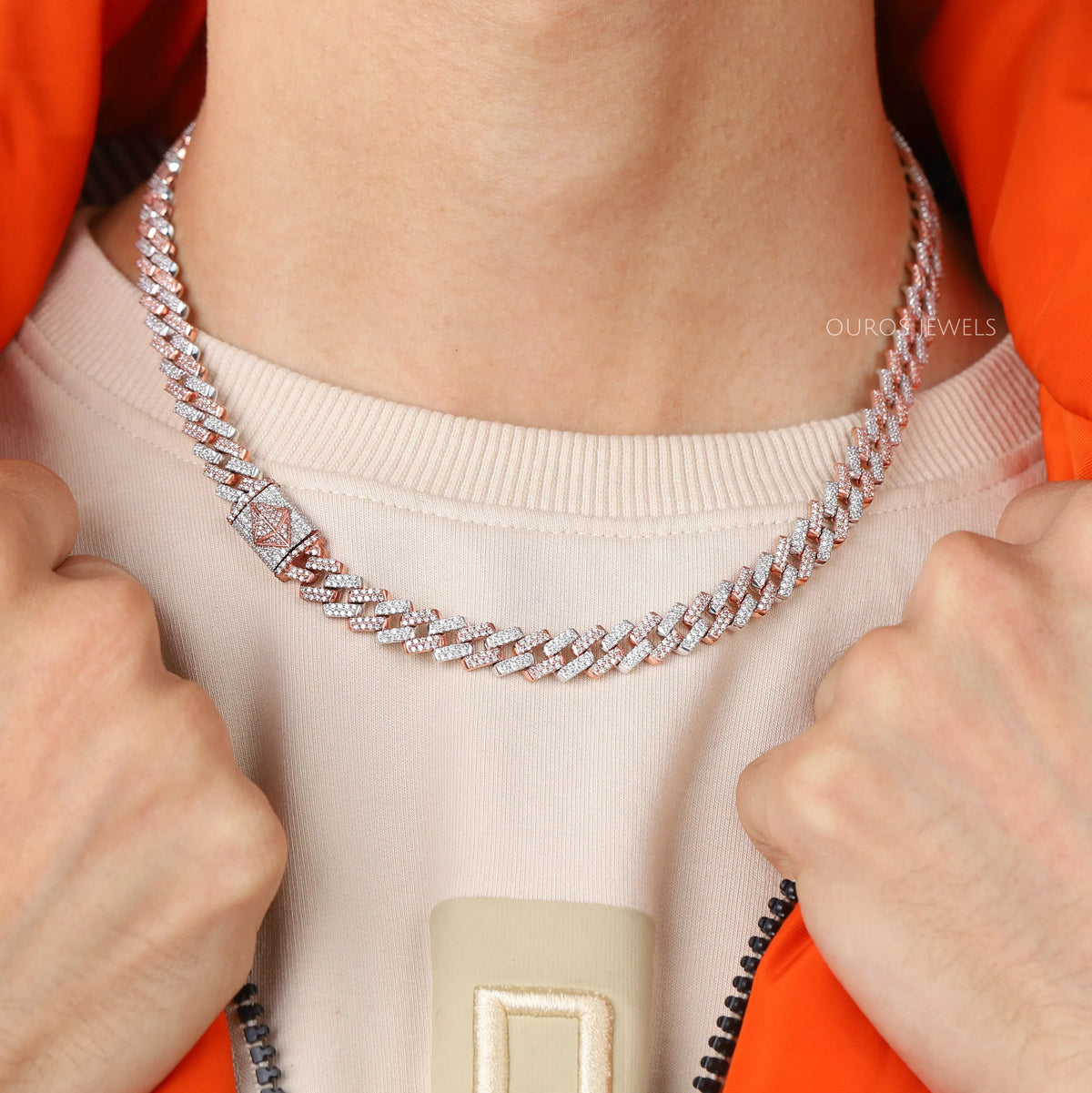Two Tone Round Cut Miami Cuban Chain Men's Necklace