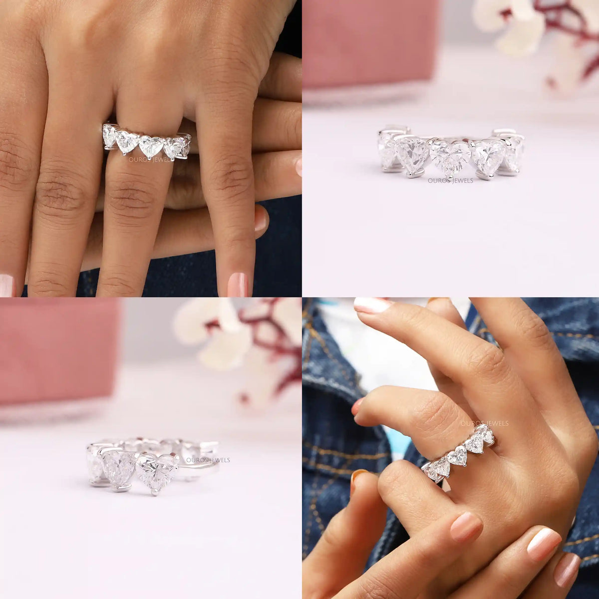 Heart Cut Lab Grown Diamond Five Stone Ring Rings