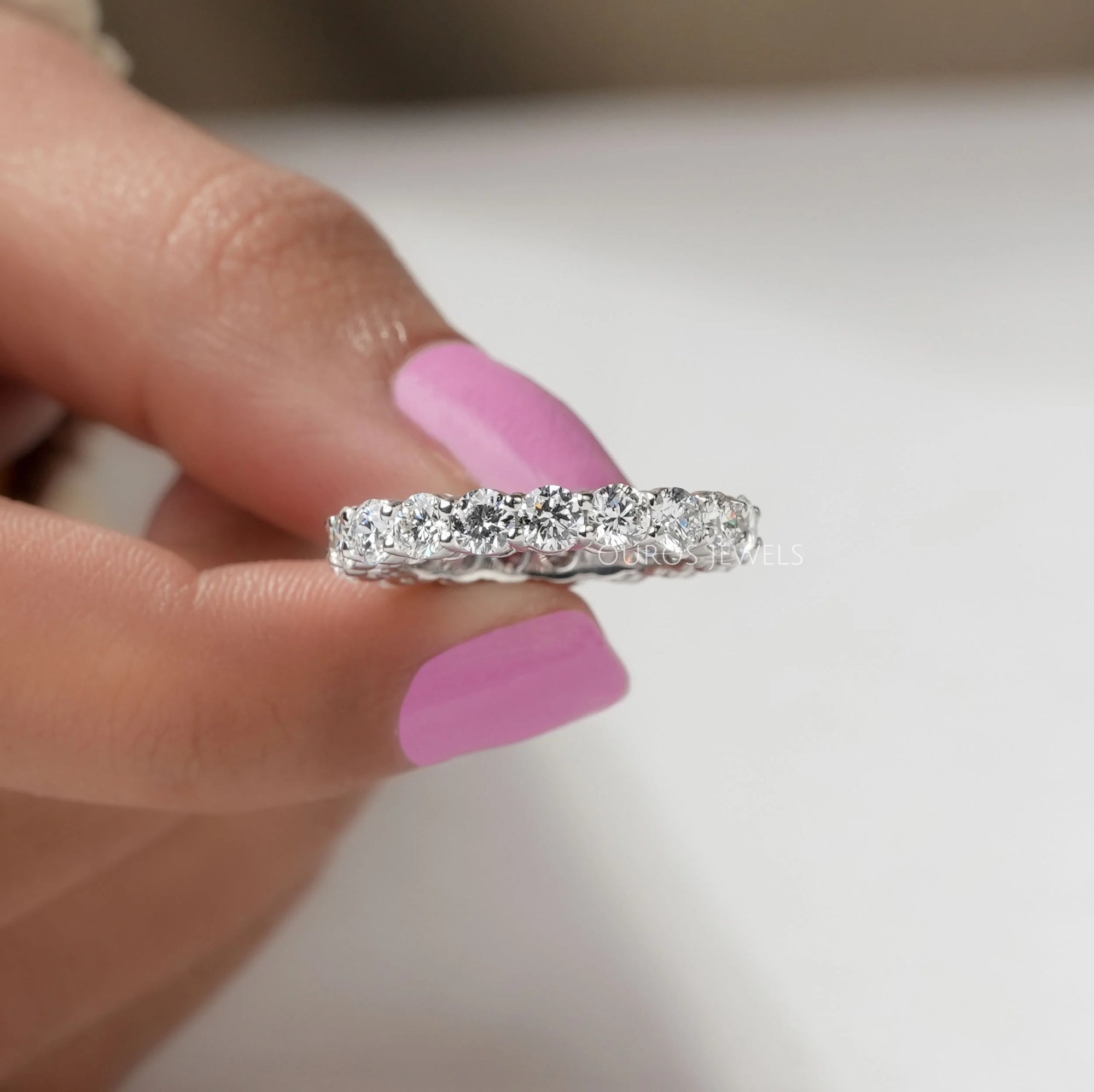 Round Lab Diamond Eternity Wedding Band Ring