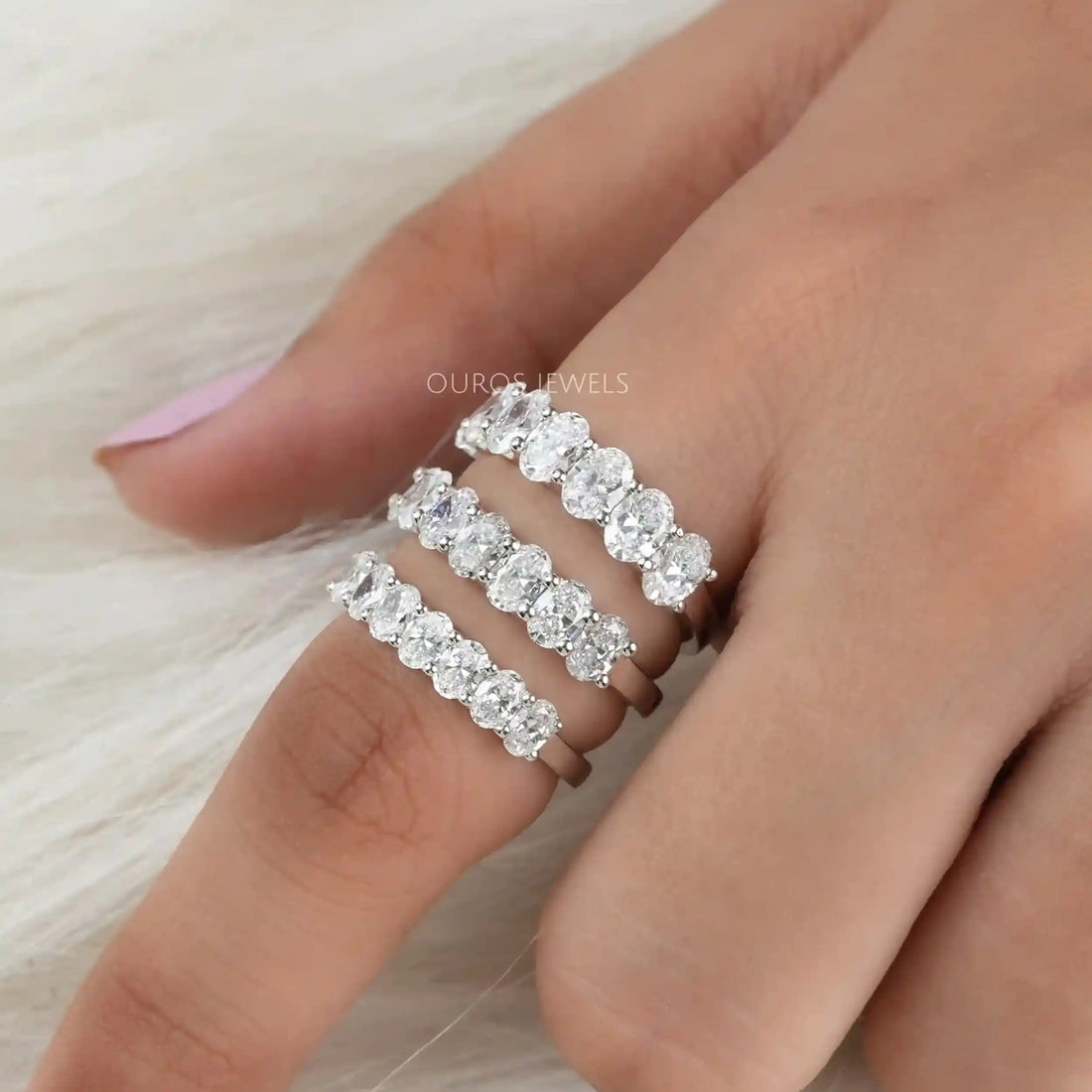 Oval Cut Lab Grown Diamond Seven Stone Anniversary Ring Rings
