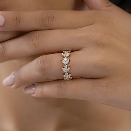 Marquise Diamond Leaf Pattern Eternity Band Ring