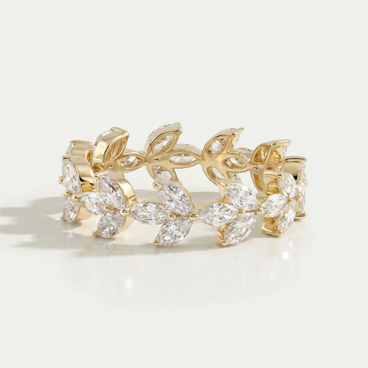 Marquise Diamond Leaf Pattern Eternity Band Ring