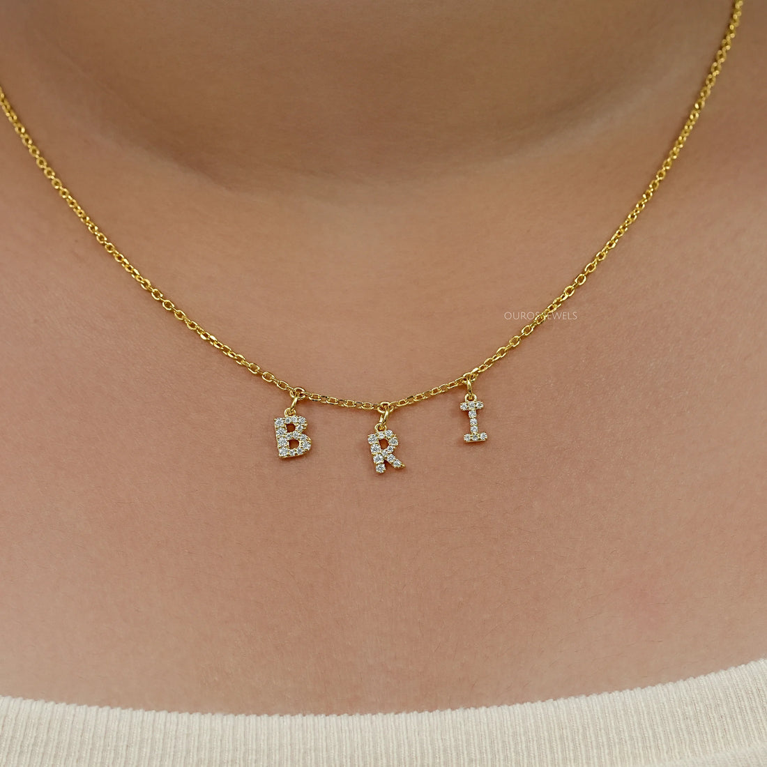 BRI Letter Customize Round Lab Pendant Necklaces