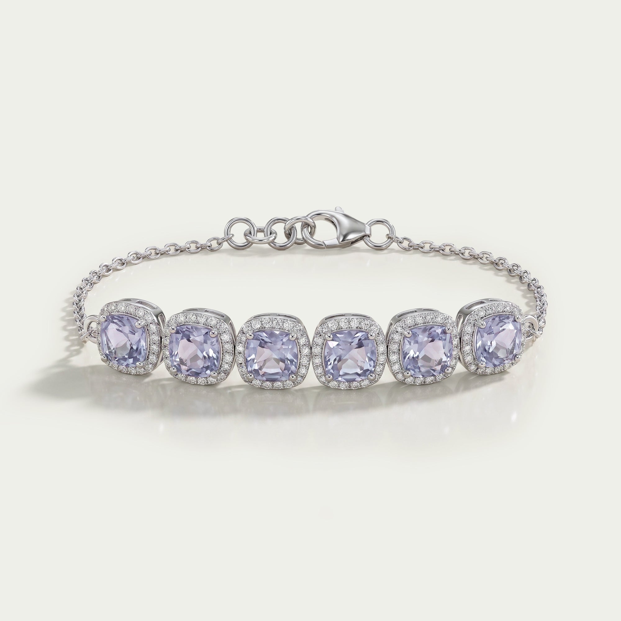 Light Purple Square Cushion Gemstone Halo Bracelet Bracelet