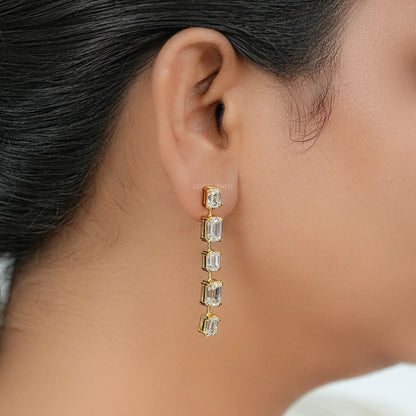 Emerald Lab Diamond Liner Drop Earrings