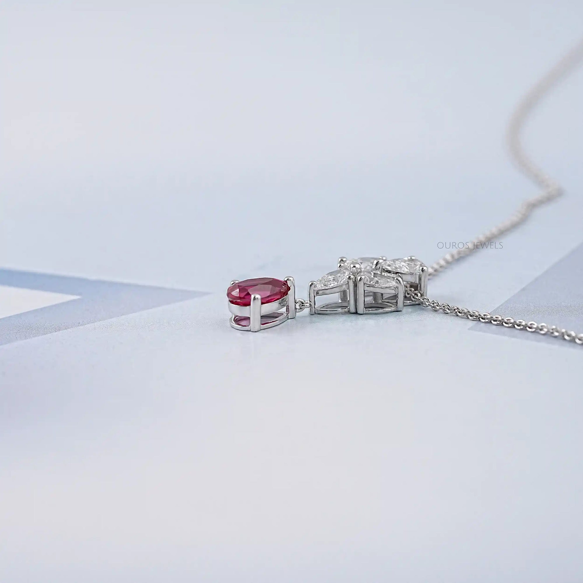 Pear Cut Ruby Drop Necklace Necklaces