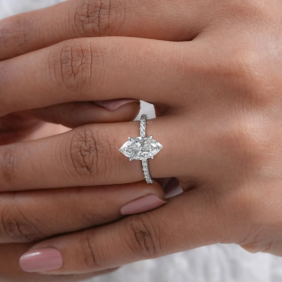 Marquise Cut Lab Grown Diamond Solitaire Accent Ring Ring