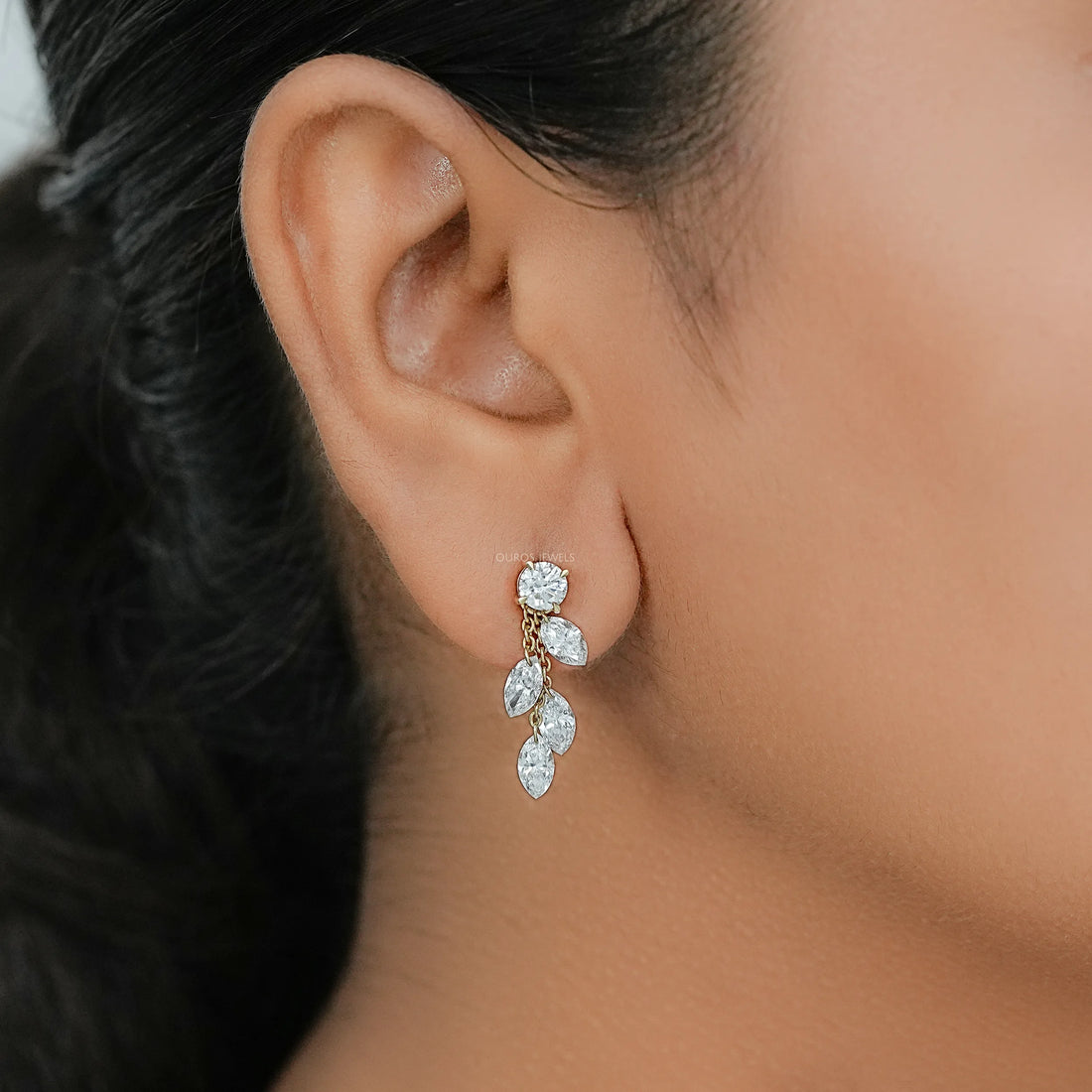Marquise Drill Lab Diamond Dangle Leaf Earrings Earring
