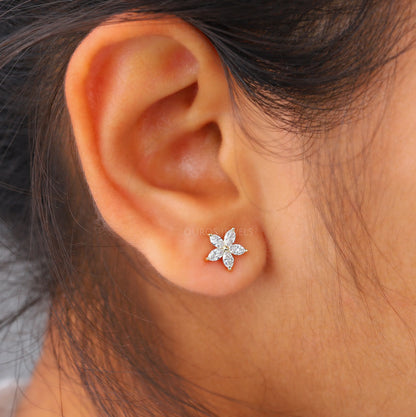 Floral Shape Marquise Diamond Earring Earring