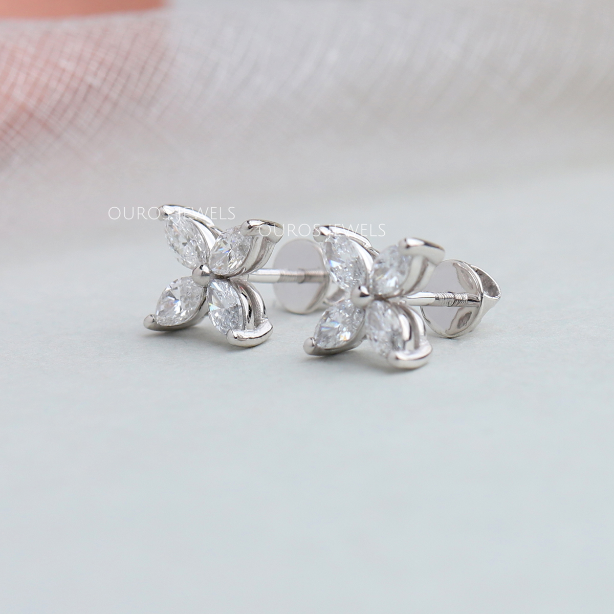 Marquise Cut Flower Diamond Stud Earrings Earring
