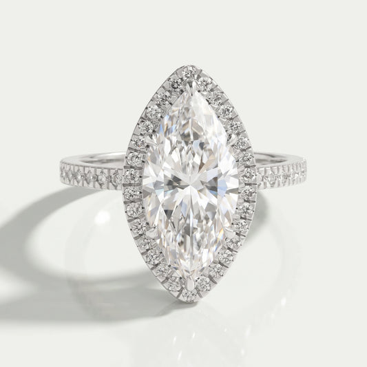 Marquise Cut Halo Lab Grown Diamond Engagement Ring