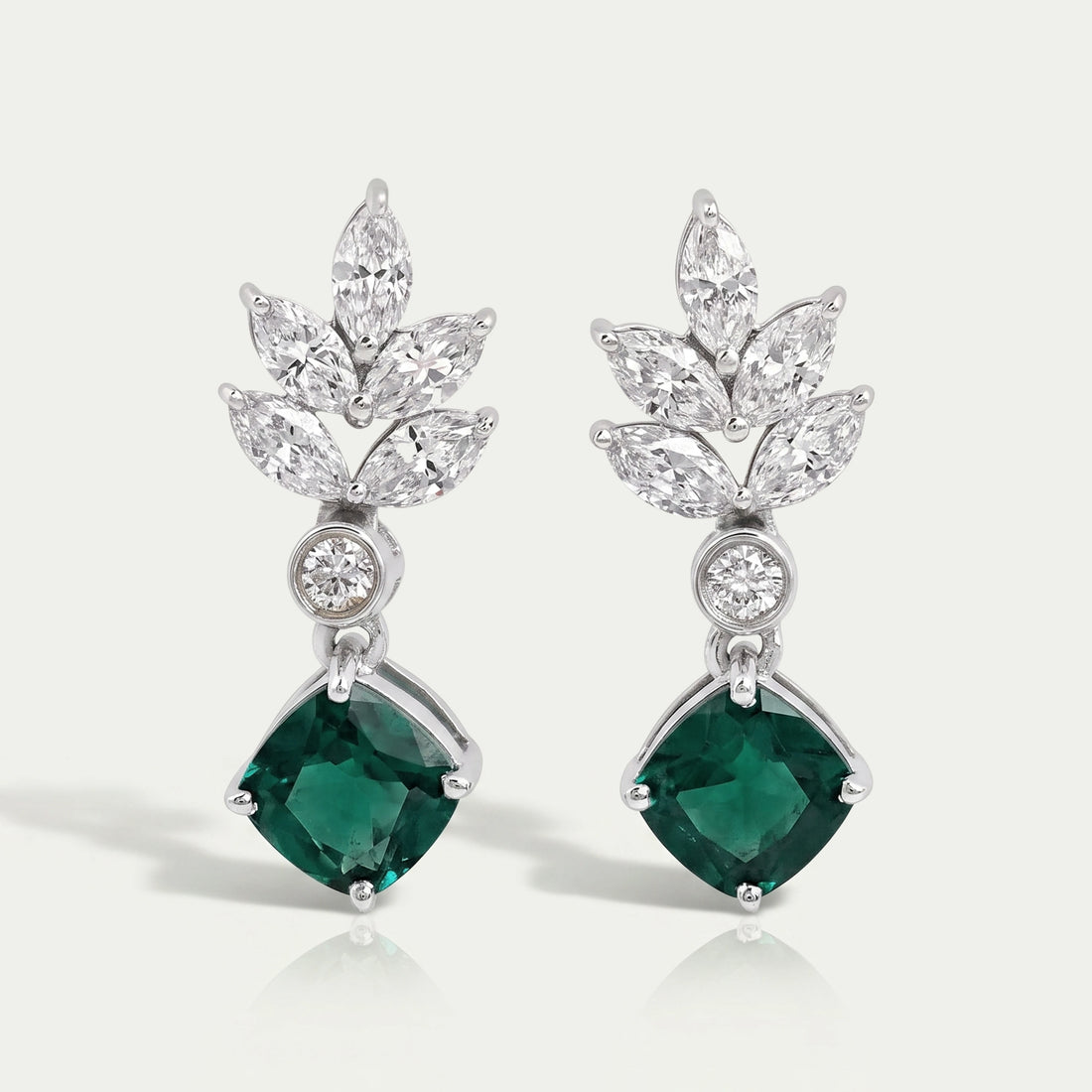 Green Gemstone Cushion And Marquise Drop Earrings Earring