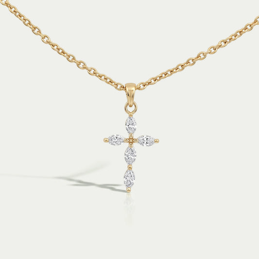 Marquise Cut Lab Grown Diamond Cross Pendant Necklaces