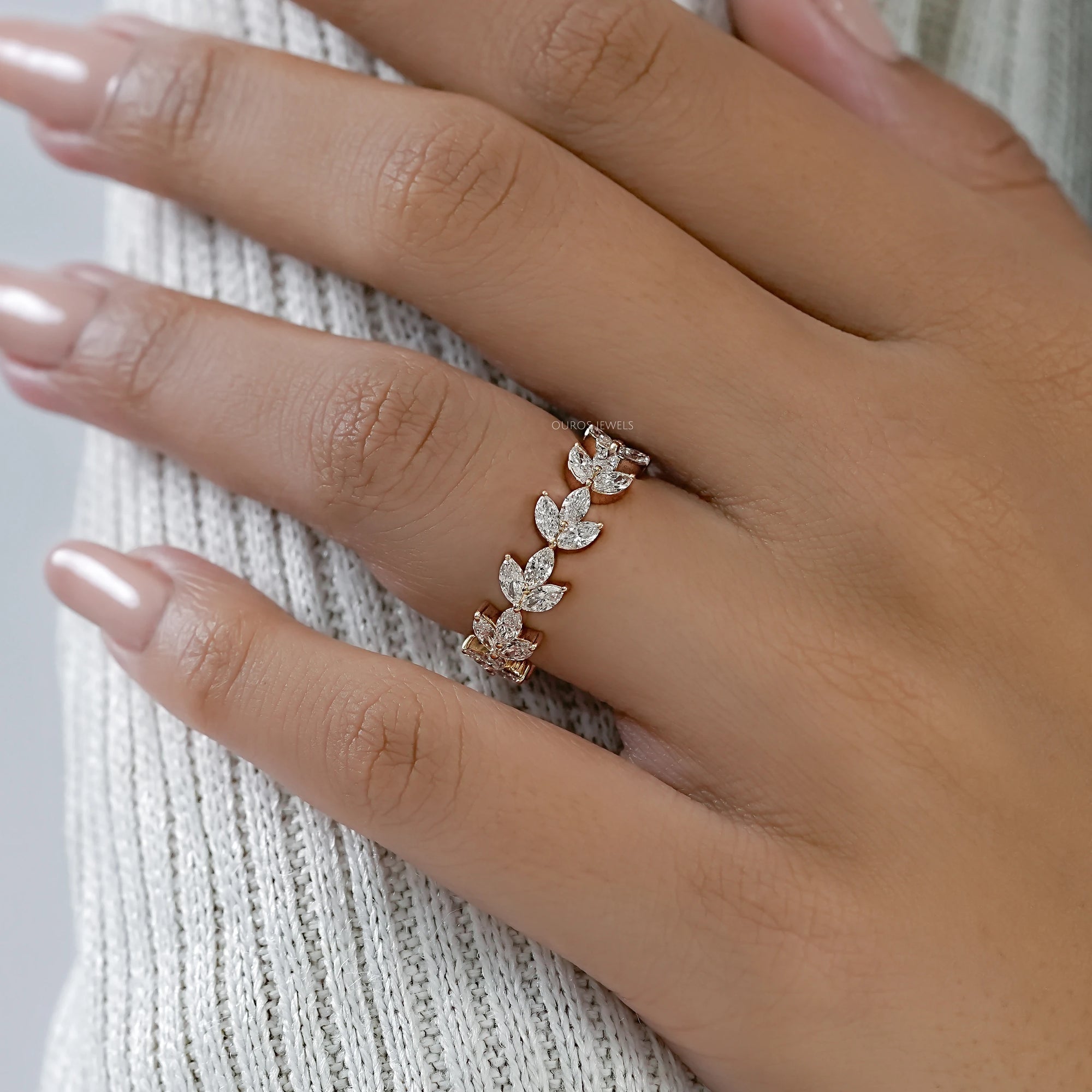 Marquise Diamond Leaf Pattern Eternity Band Ring