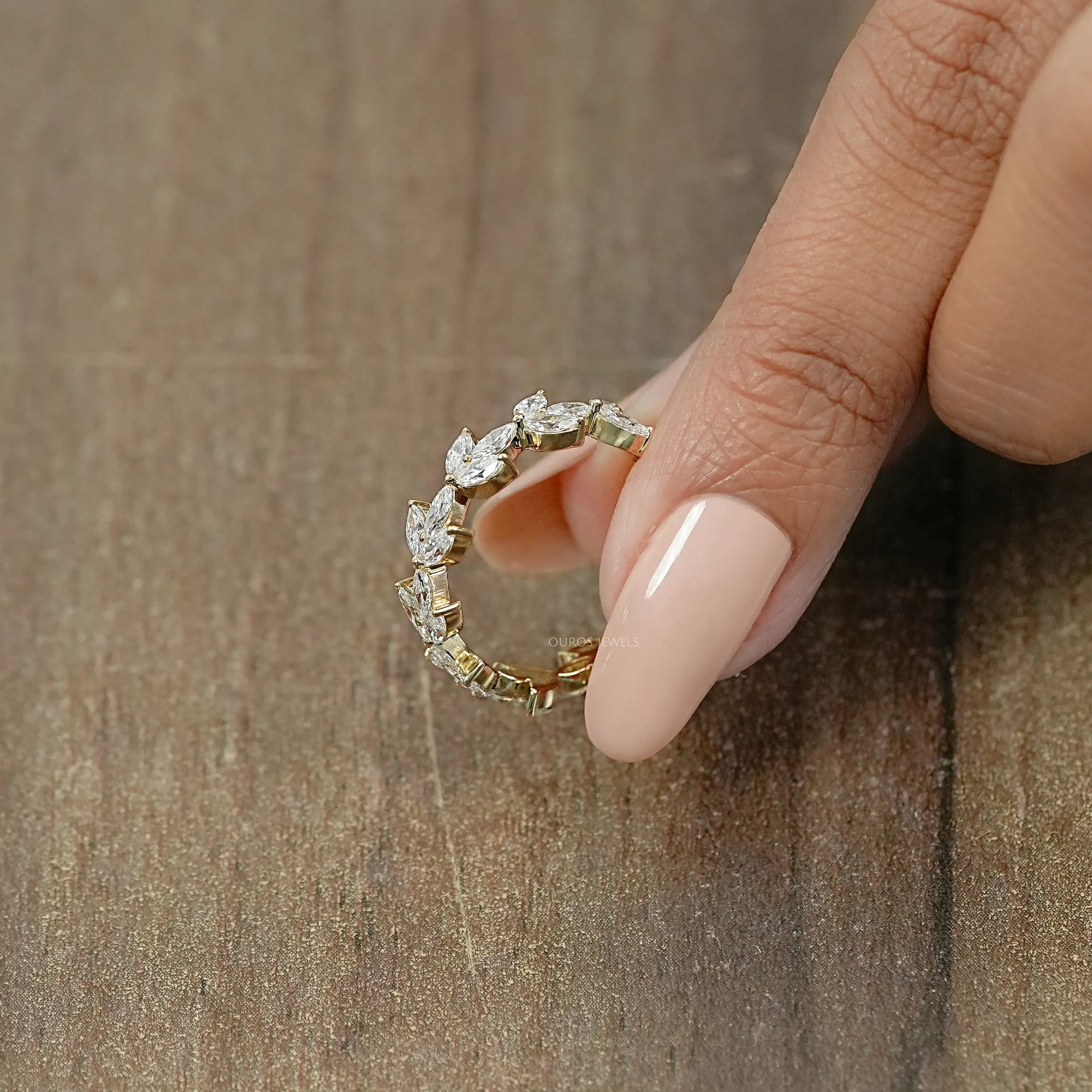 Marquise Diamond Leaf Pattern Eternity Band Ring