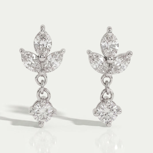 Marquise and Round Cut Diamond Dainty Drop Earrings Earrings