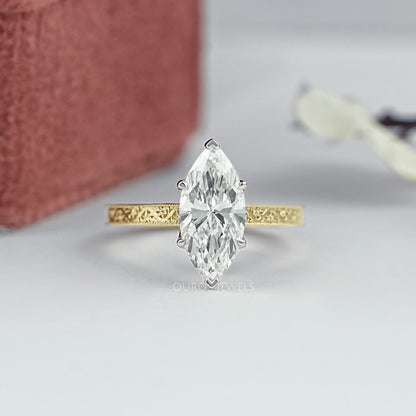 Marquise Lab Diamond Engraving Ring