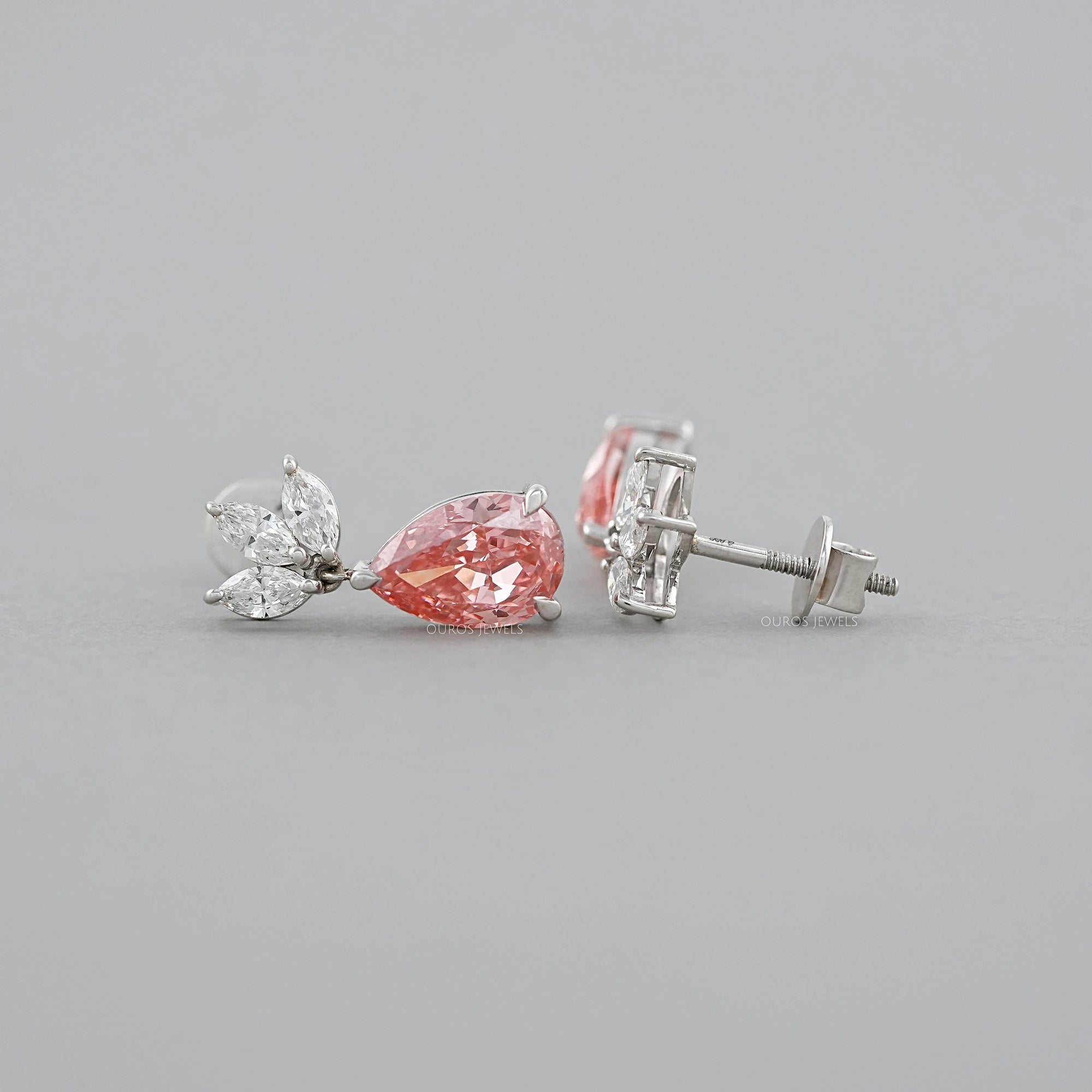 Fancy Pink Pear And Marquise Diamond Drop Earrings Earrings