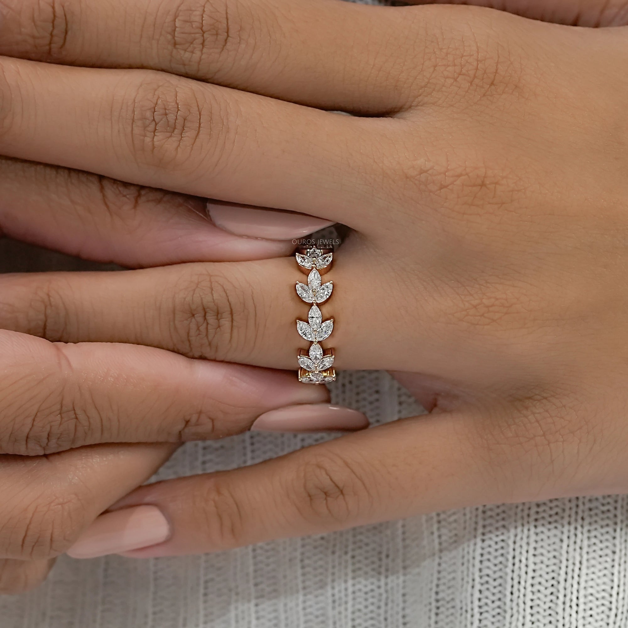 Marquise Diamond Leaf Pattern Eternity Band Ring