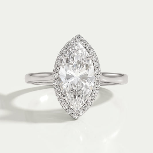 Marquise Diamond Halo Solitaire Engagement Ring Rings