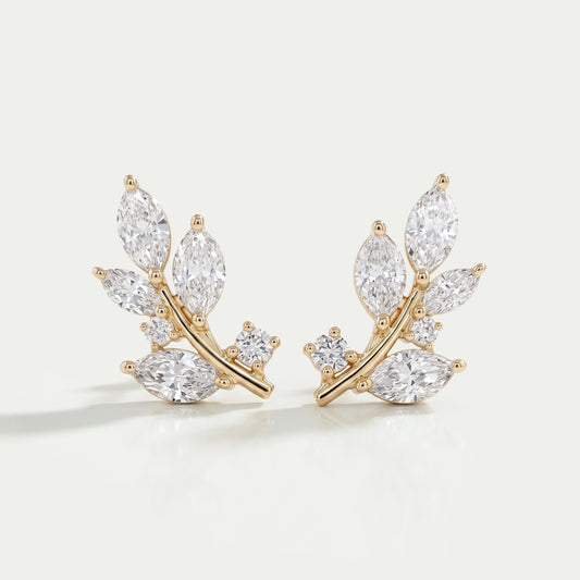 Marquise And Round Lab Diamond Leaf Earrings Earrings