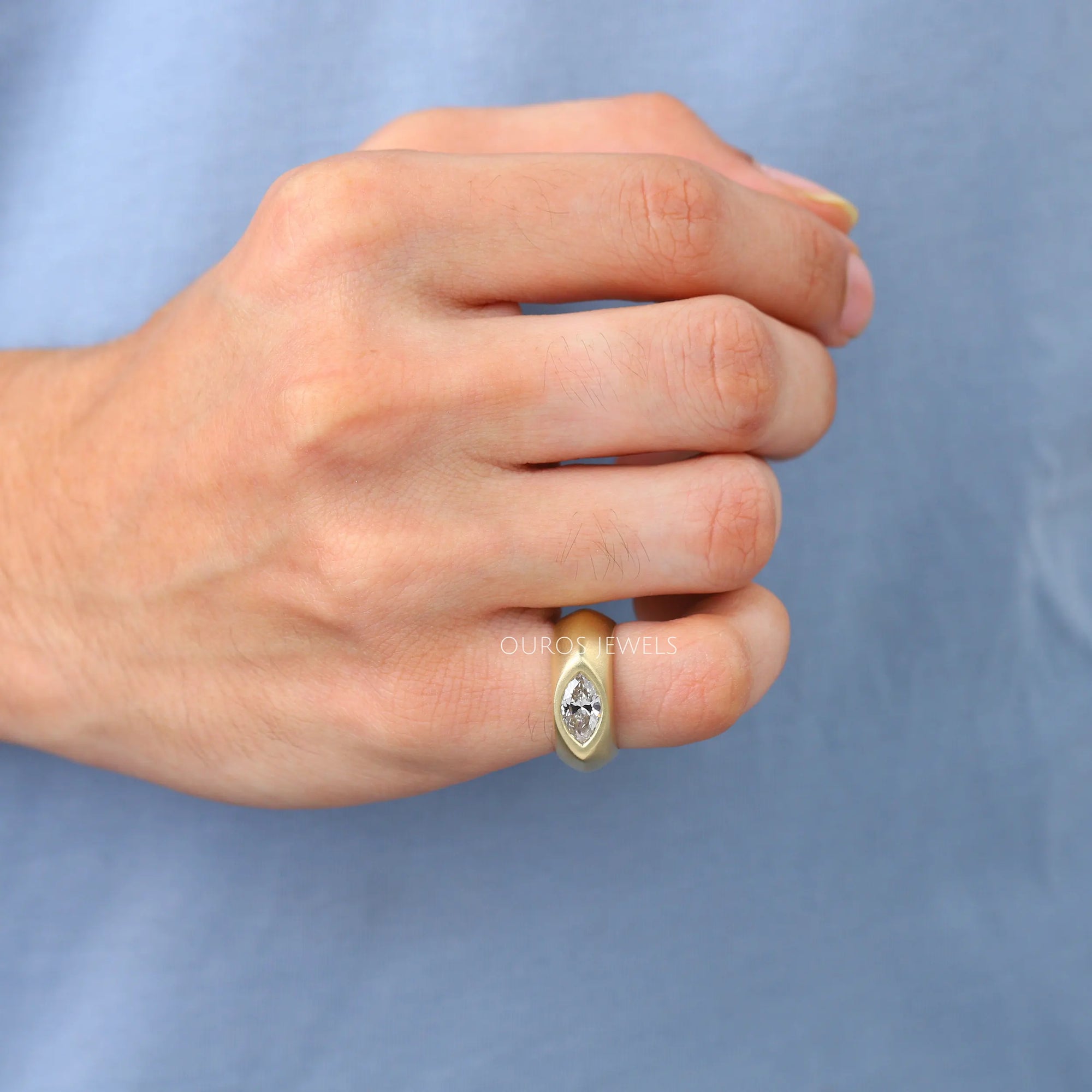 Marquise Cut Lab Diamond Matte Finish Band
