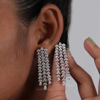 Marquise And Round Cut Lab Diamond Chandelier Earrings