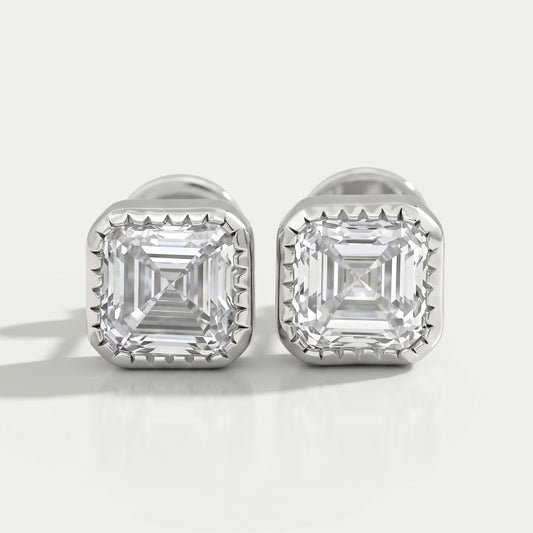 Milgrain Set Asscher Lab Diamond Stud Earrings Earrings
