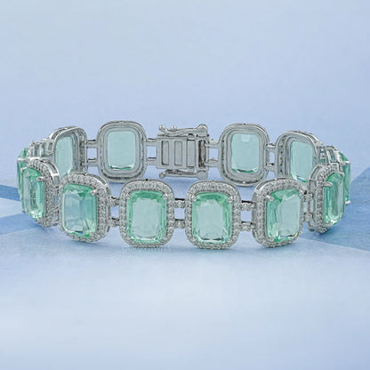 Mint Green Elongated Cushion Gemstone Halo Bracelet