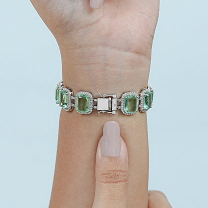 Mint Green Elongated Cushion Gemstone Halo Bracelet