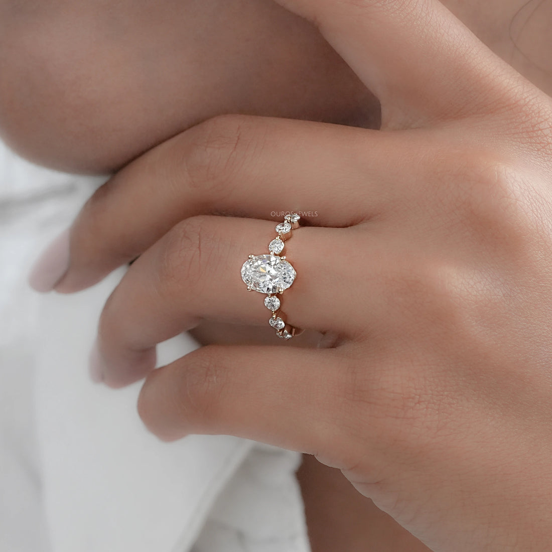 Old Mine Moval Cut Solitaire Accent Engagement Ring Ring