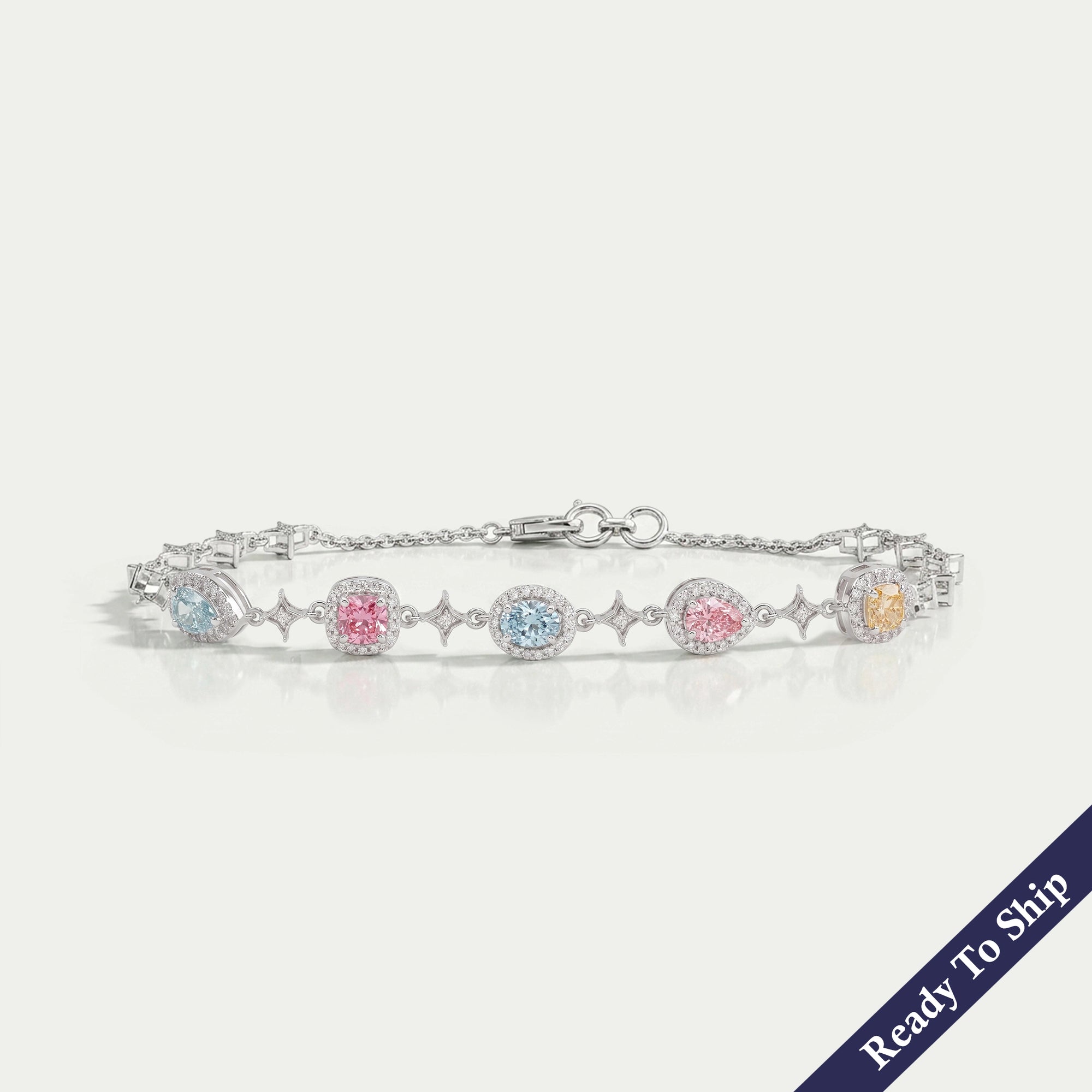 Multi Shape Color Diamond Halo Link Bracelet Bracelet