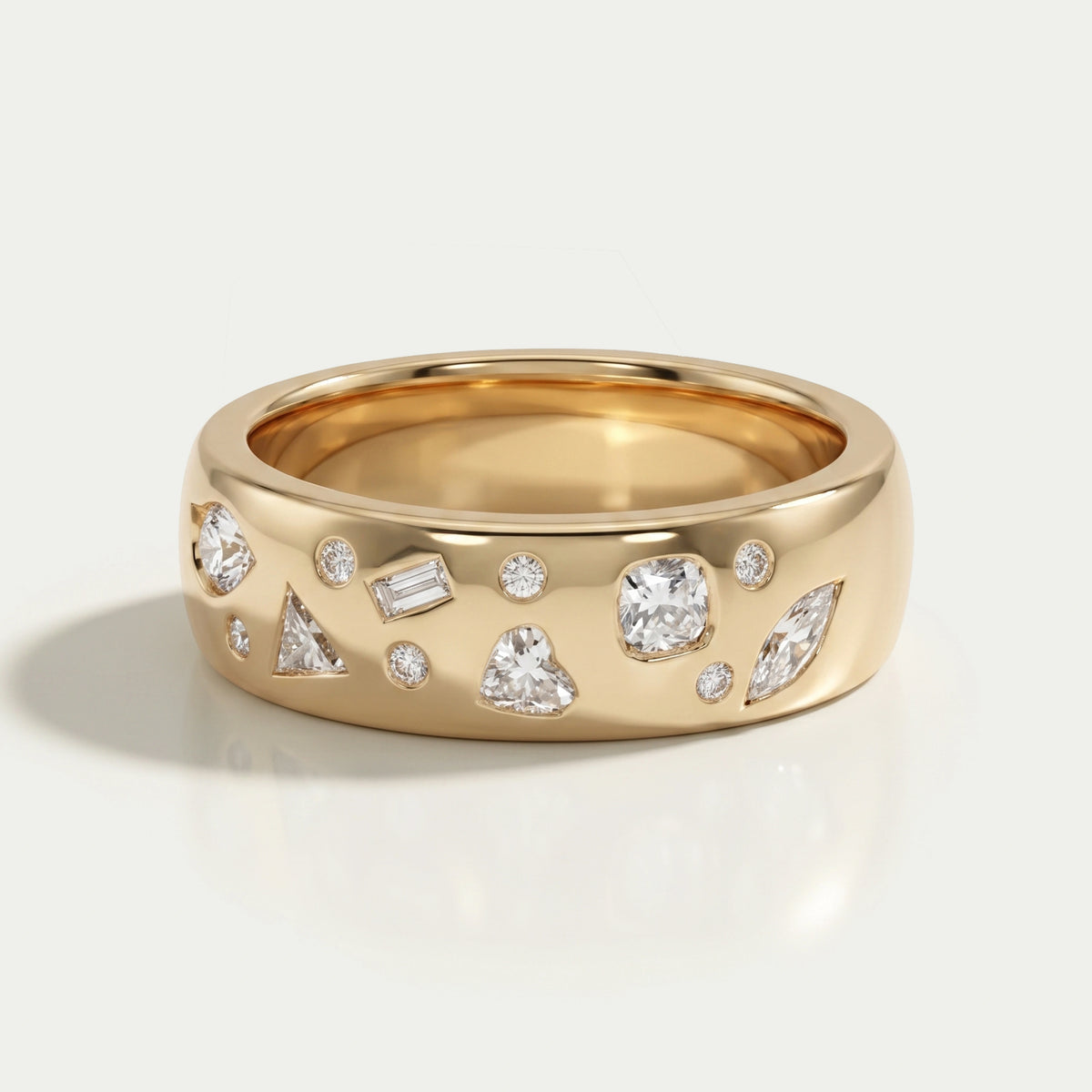 Wide Yellow Gold Flush Set Diamond Wedding Band Rings