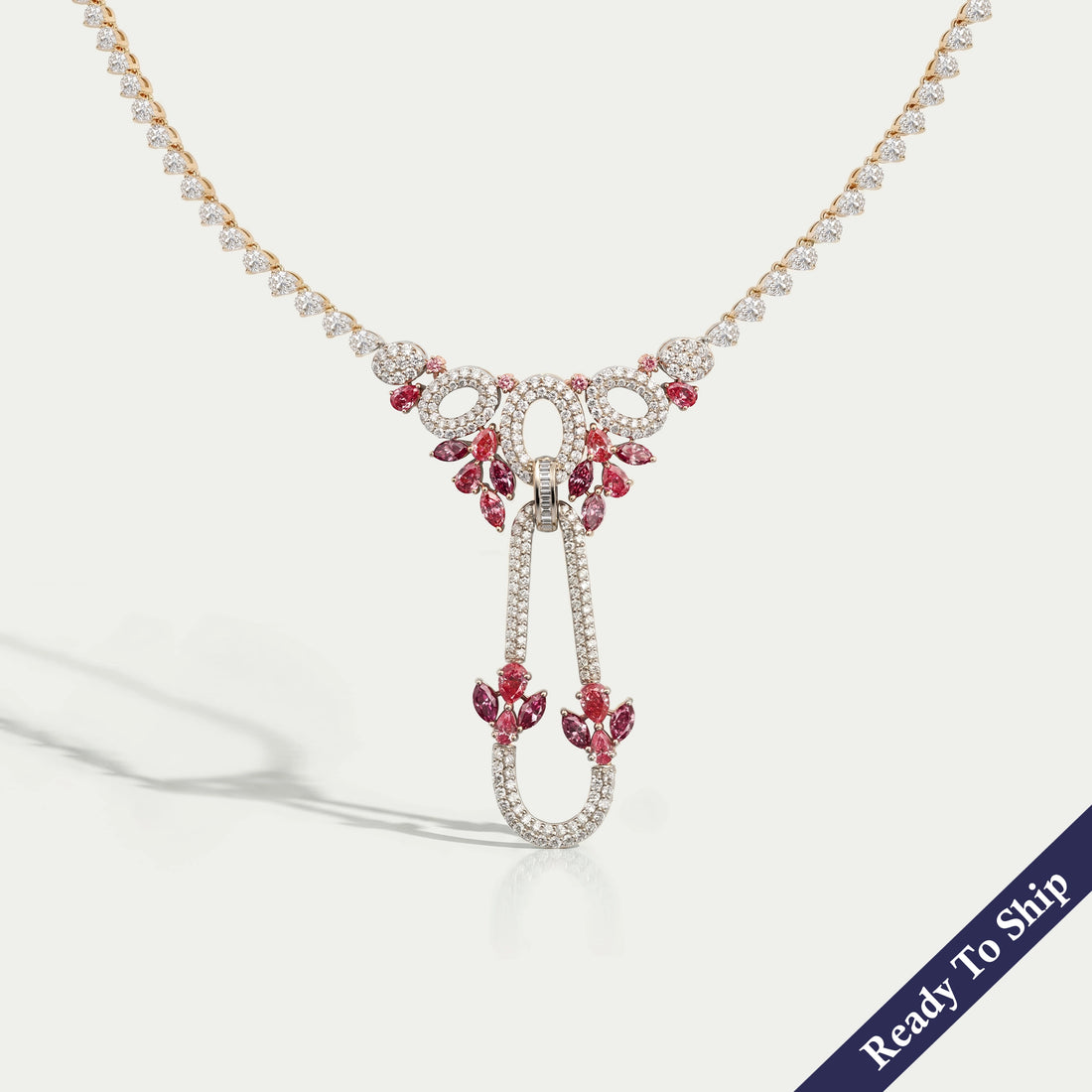 Pink Pear And Marquise Diamond Cluster Bridal Necklace Necklaces