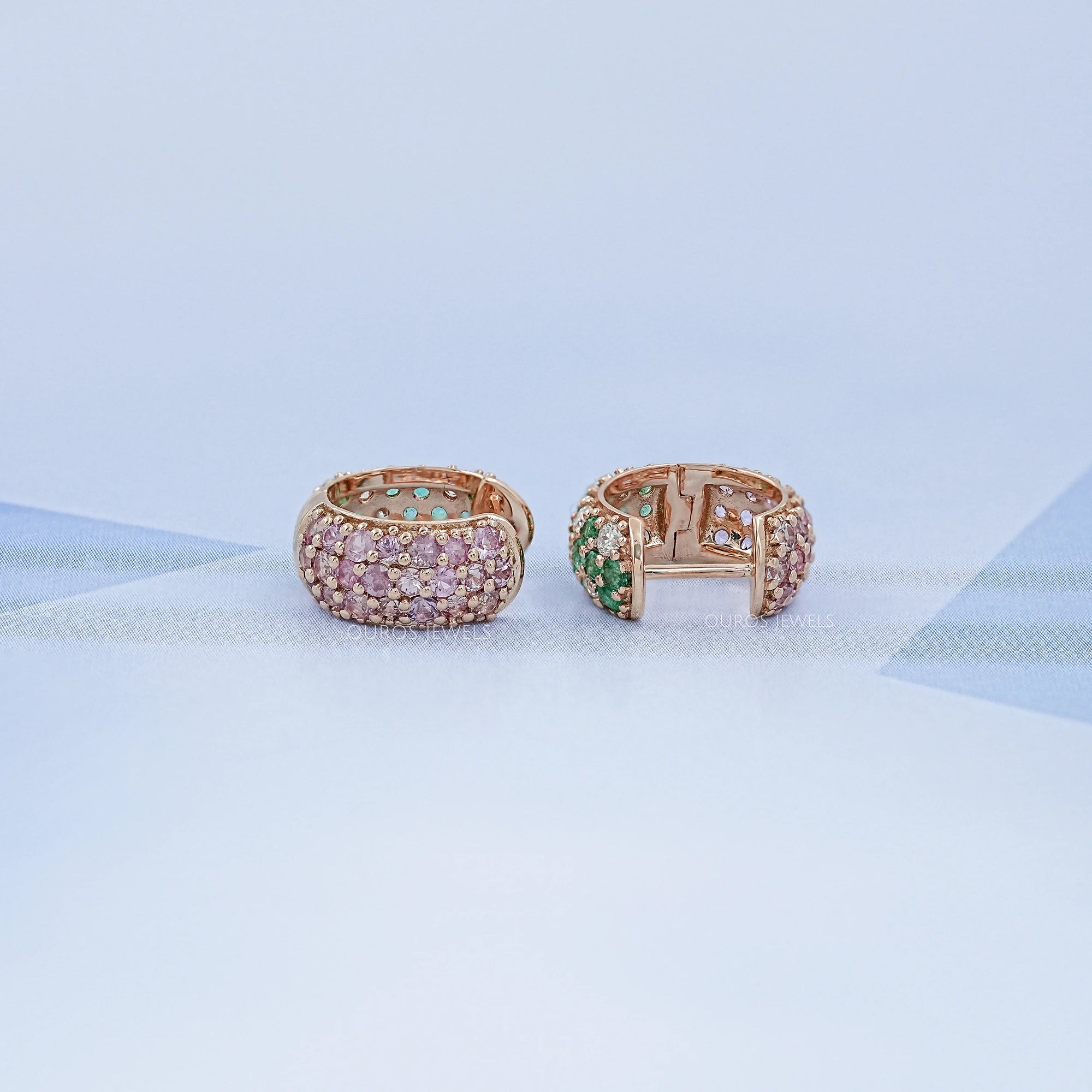 Natural Gemstone Pave Huggie Hoop Earrings Earring