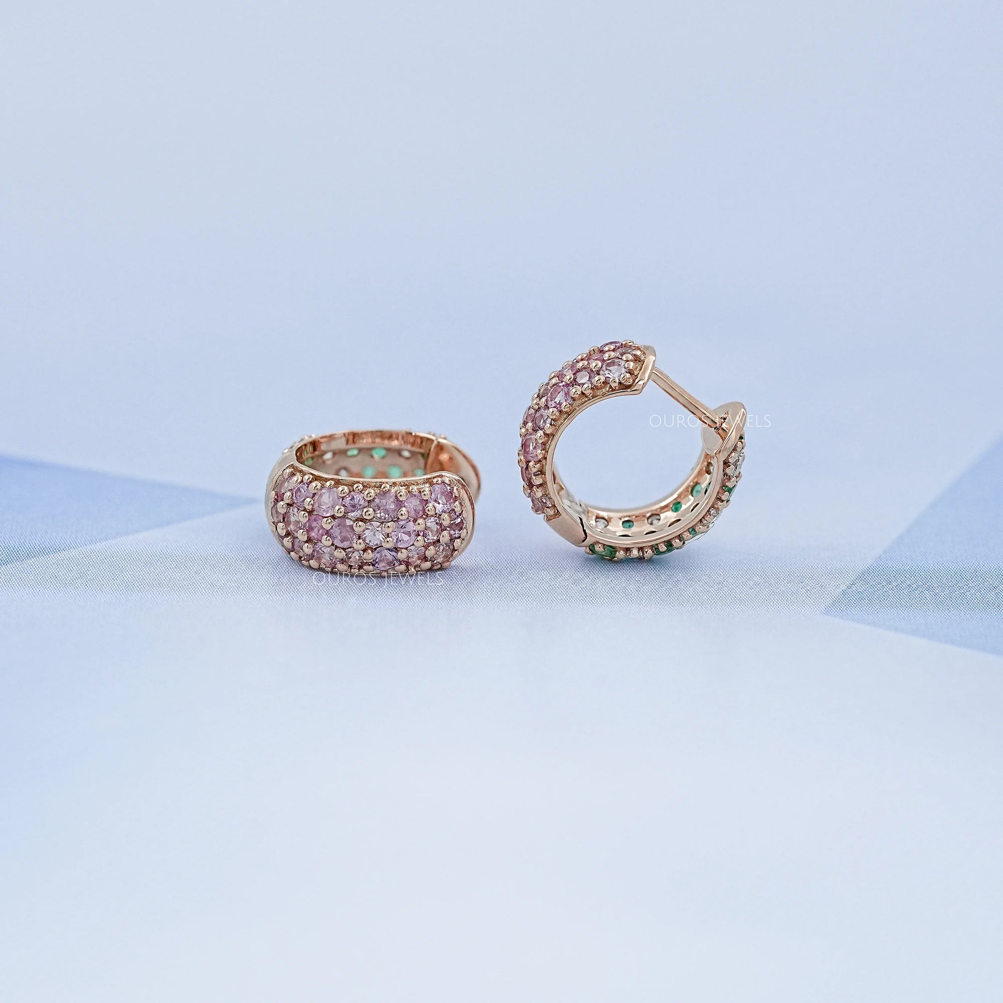 Natural Gemstone Pave Huggie Hoop Earrings Earring
