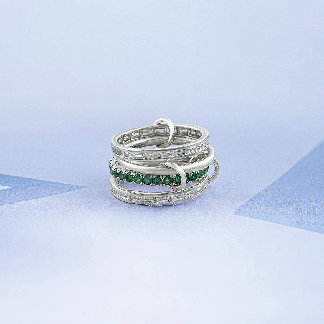 Interlink Natural Round Gemstone Wedding Band
