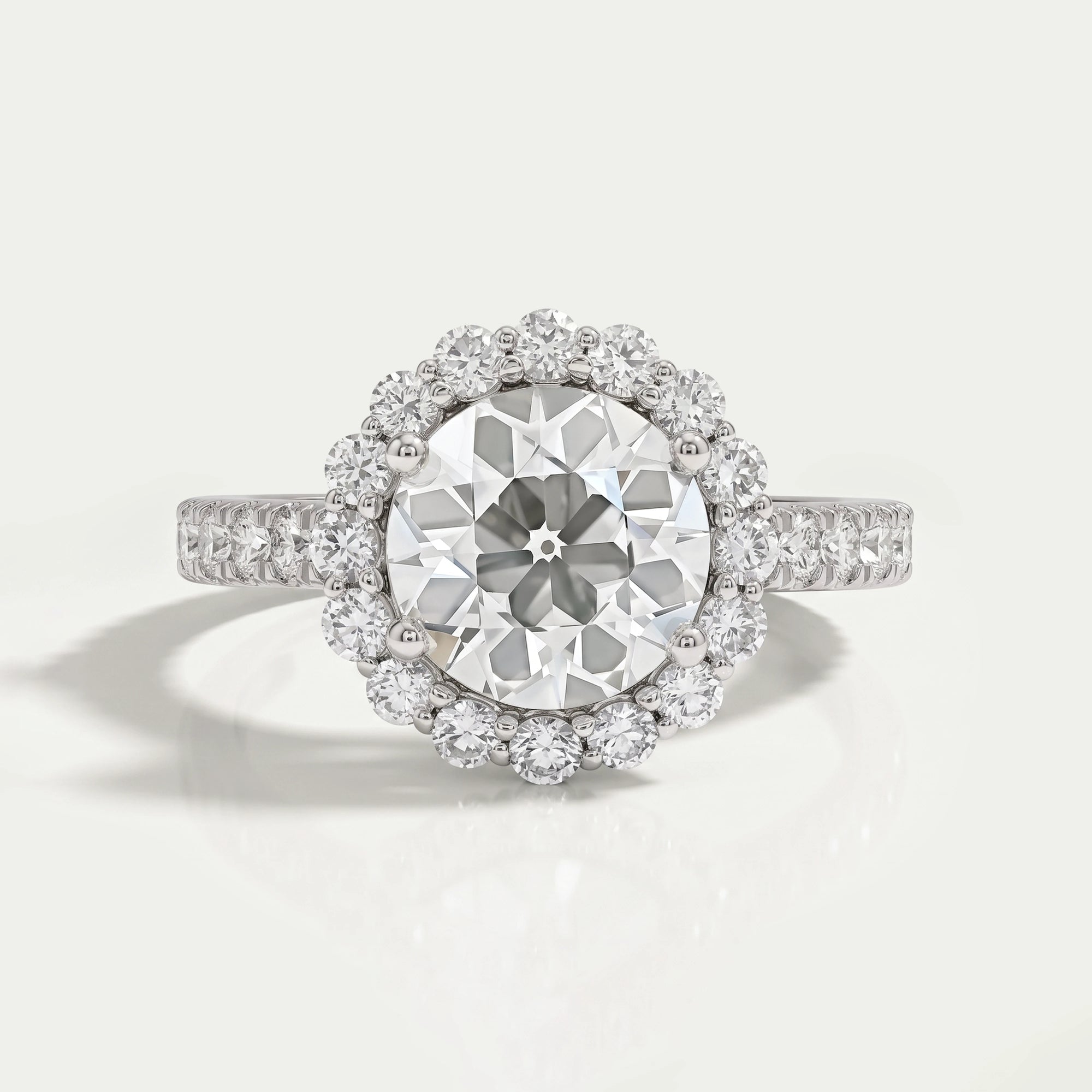 Old European Round Cut Accent Halo Engagement Ring Ring