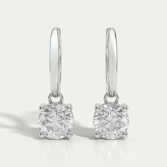 OEC Round Diamond Dangle Hoop Earrings