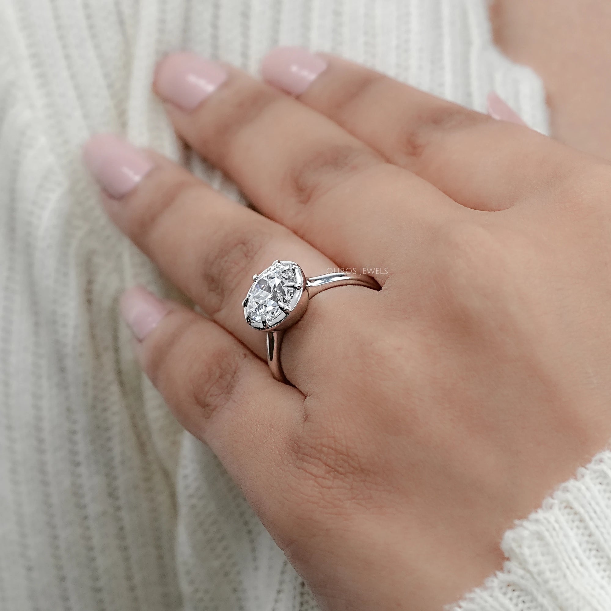 Old European Round Diamond Button Back Solitaire Ring Rings