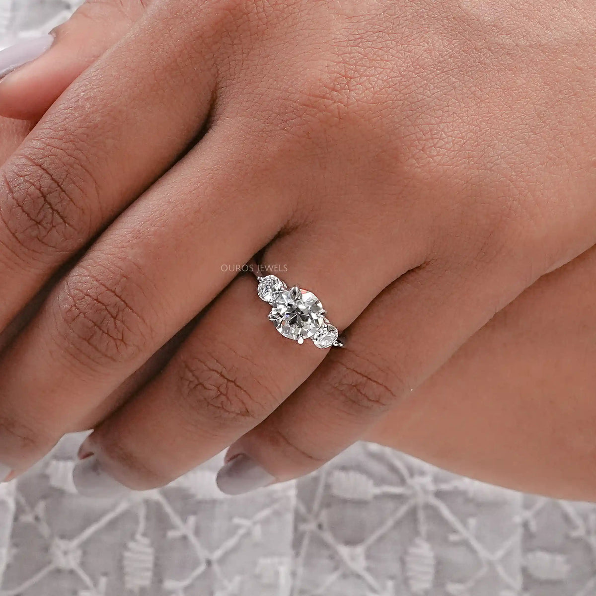 3 Stone Old European Round Diamond Engagement Ring Ring