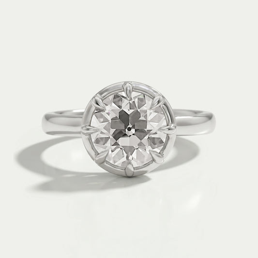Old European Round Diamond Button Back Solitaire Ring