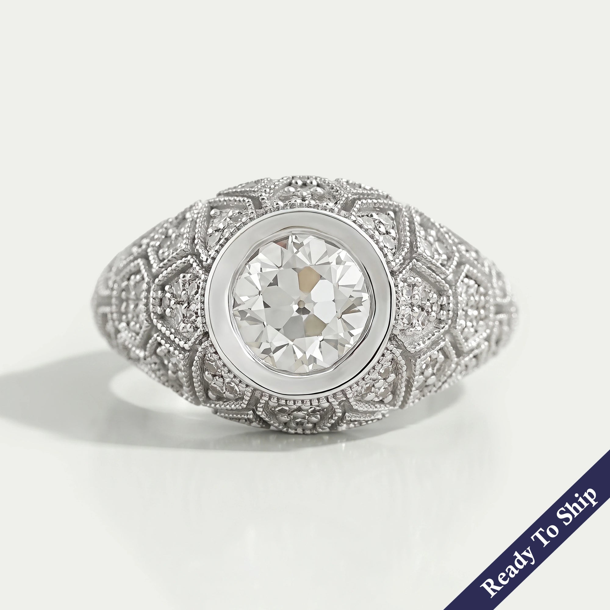 Old European Round Diamond Milgrain Ring Rings