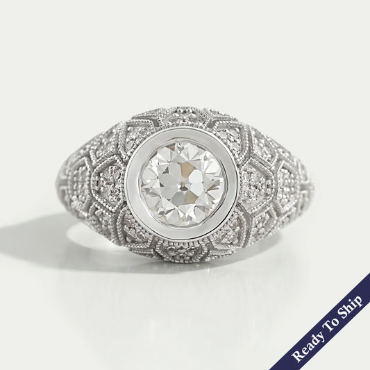 Old European Round Diamond Milgrain Ring Rings