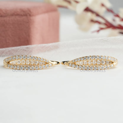 Round Cut Pave Set Duo Diamond Hoop Earrings Earring