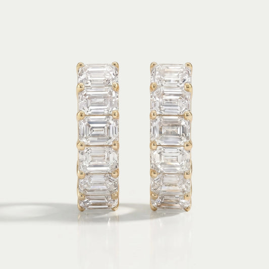 Emerald Cut Lab Grown Diamond  Hoop Earrings