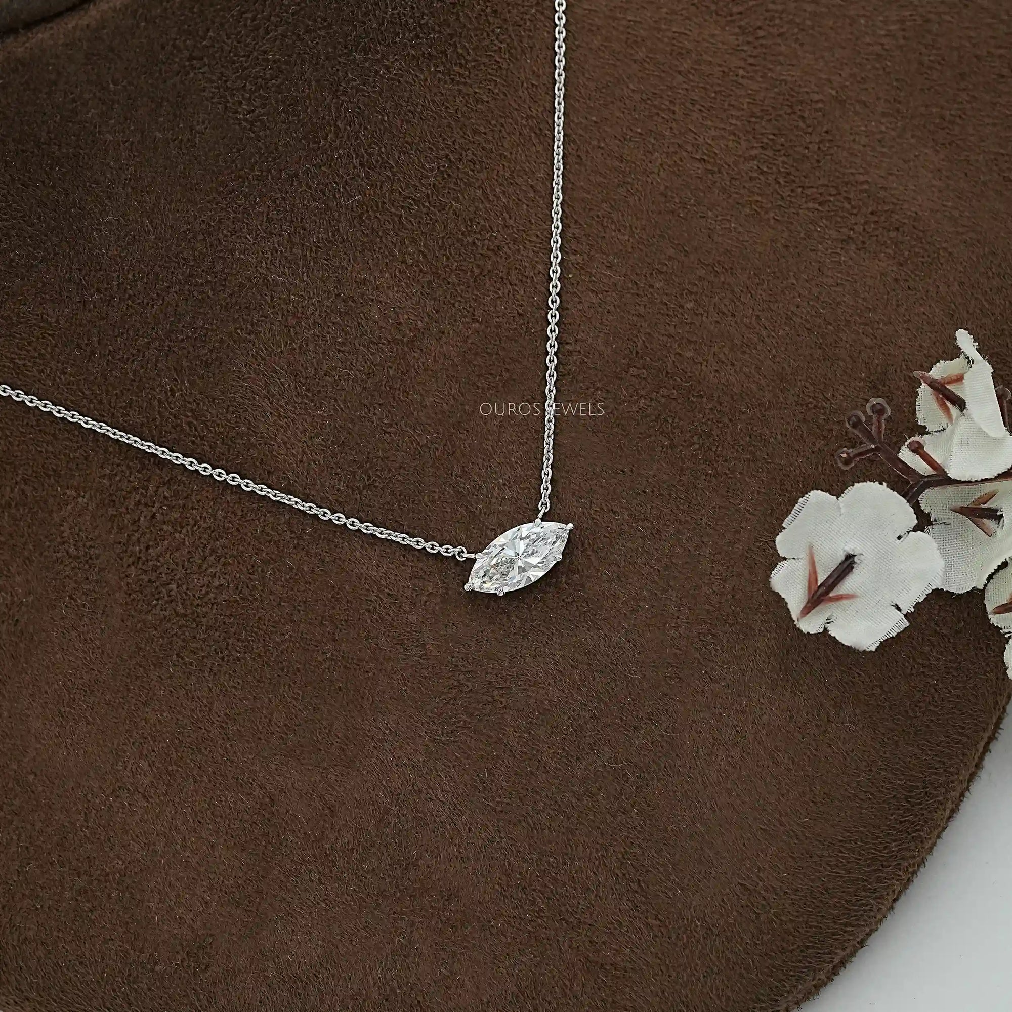 East West Marquise Diamond Solitaire Pendant Necklaces
