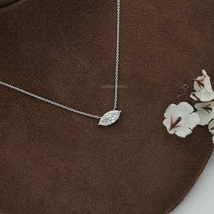 East West Marquise Diamond Solitaire Pendant Necklaces